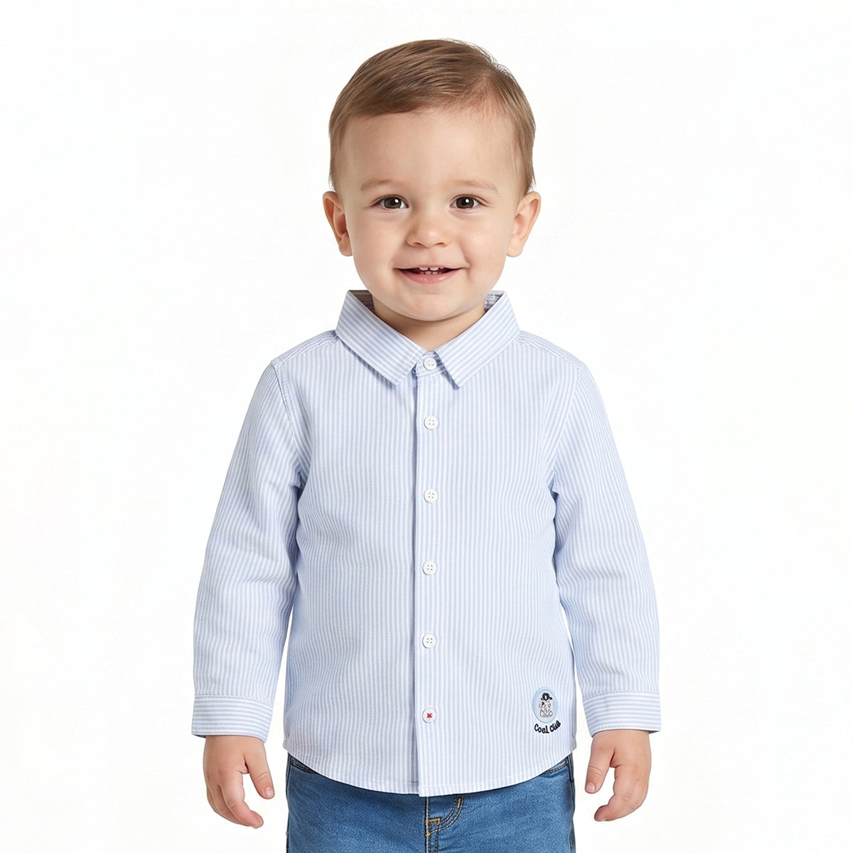 Baby Boys Light Blue and White Cotton Striped Shirt Regular Fit Casual Kids Wear