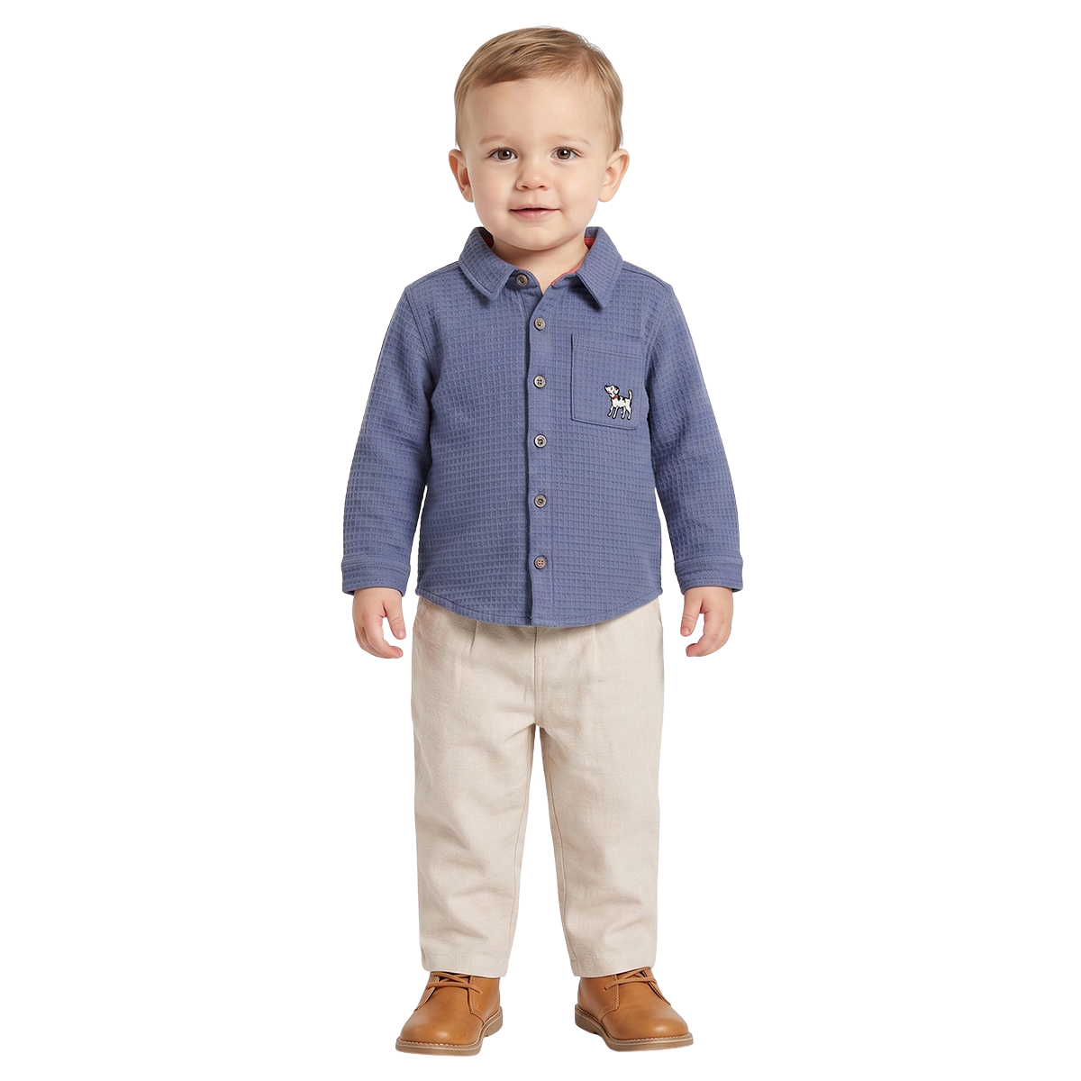 Baby Boys Blue Cotton Textured Shirt Regular Fit Casual Kids Wear