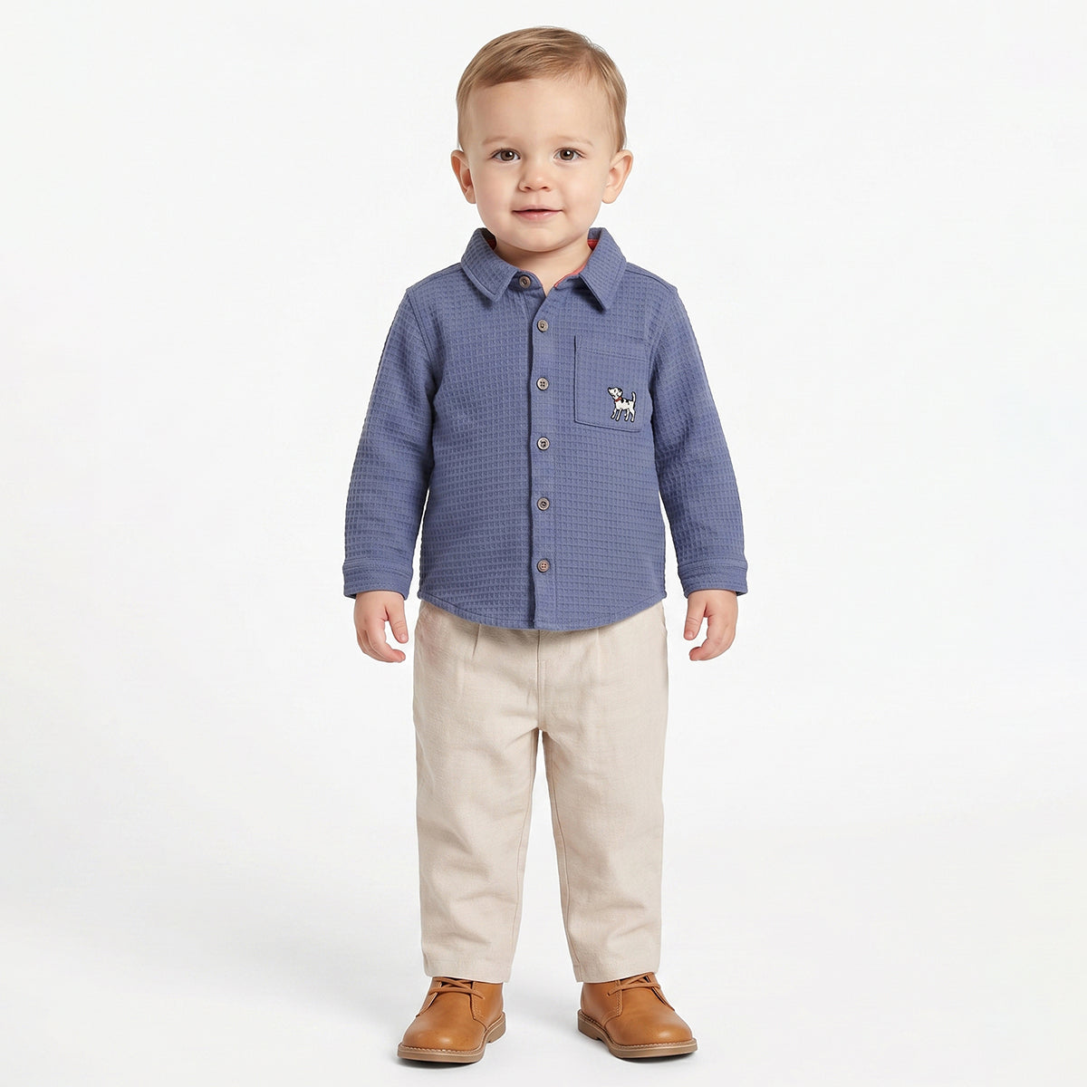 Baby Boys Blue Cotton Textured Shirt Regular Fit Casual Kids Wear