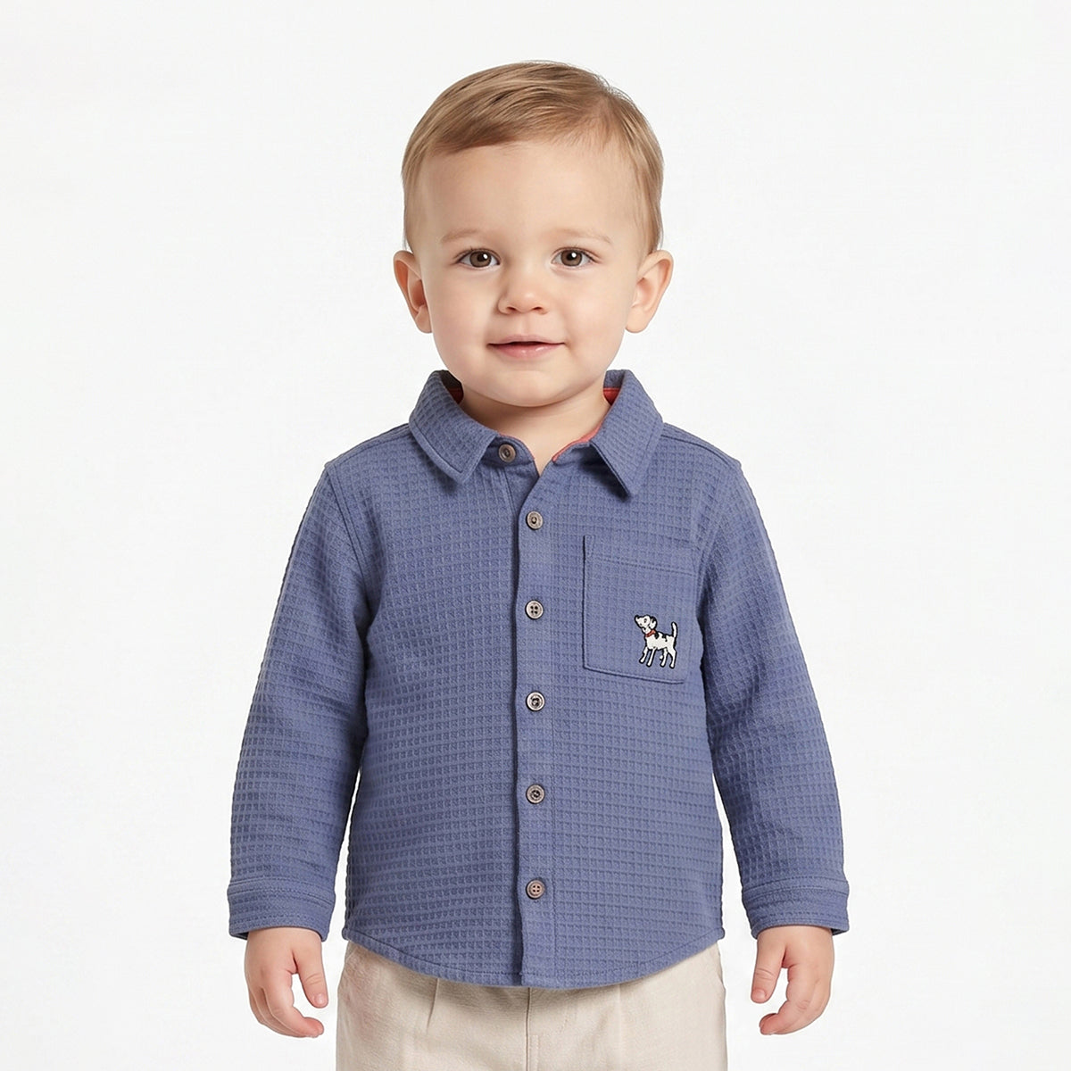Baby Boys Blue Cotton Textured Shirt Regular Fit Casual Kids Wear
