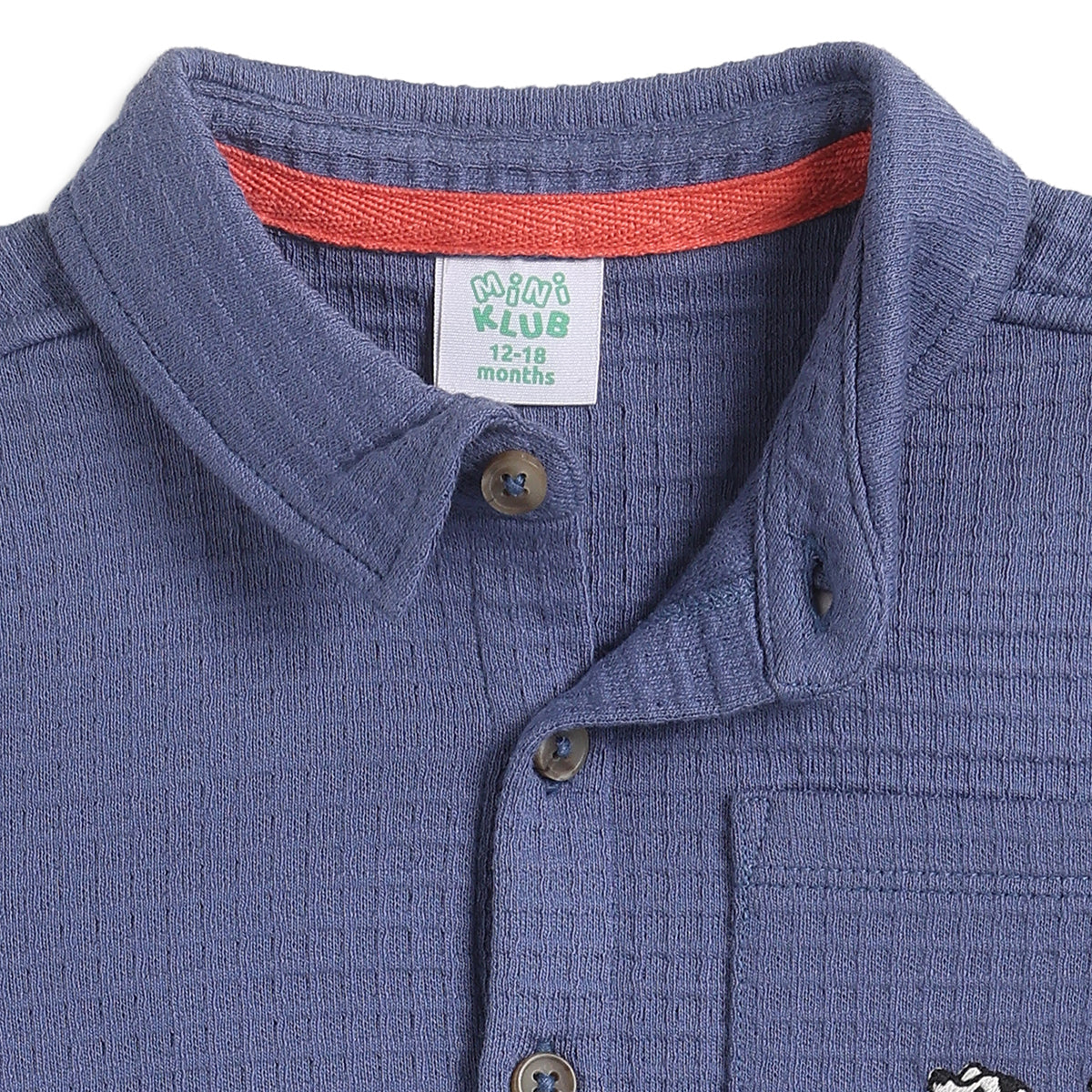Baby Boys Blue Cotton Textured Shirt Regular Fit Casual Kids Wear
