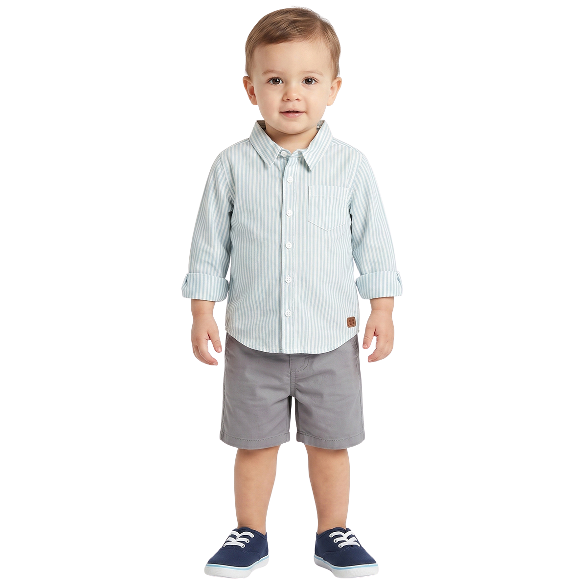 Baby Boys Aqua Blue and White Cotton Striped Shirt Casual Kids Wear