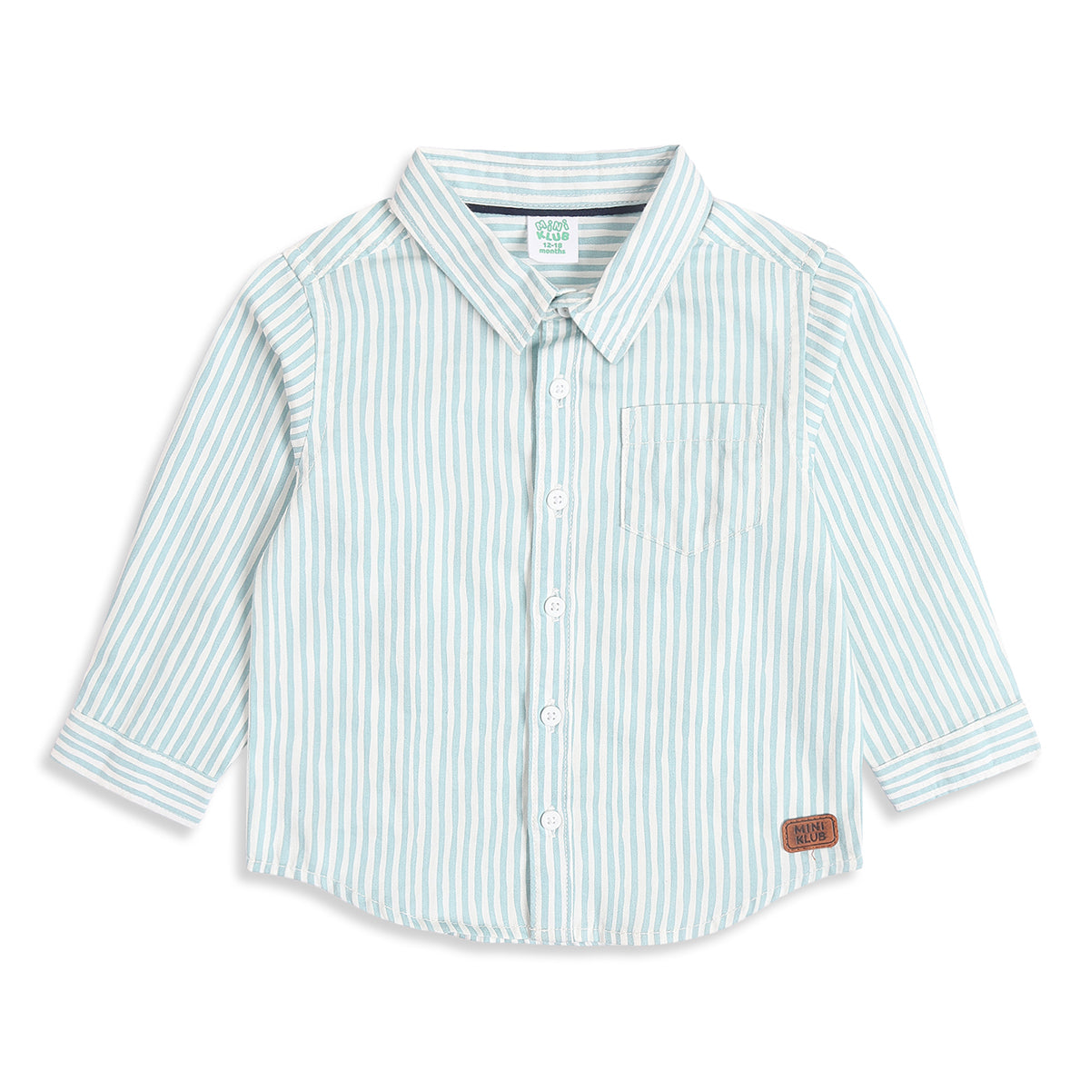 Baby Boys Aqua Blue and White Cotton Striped Shirt Regular Fit Casual Kids Wear