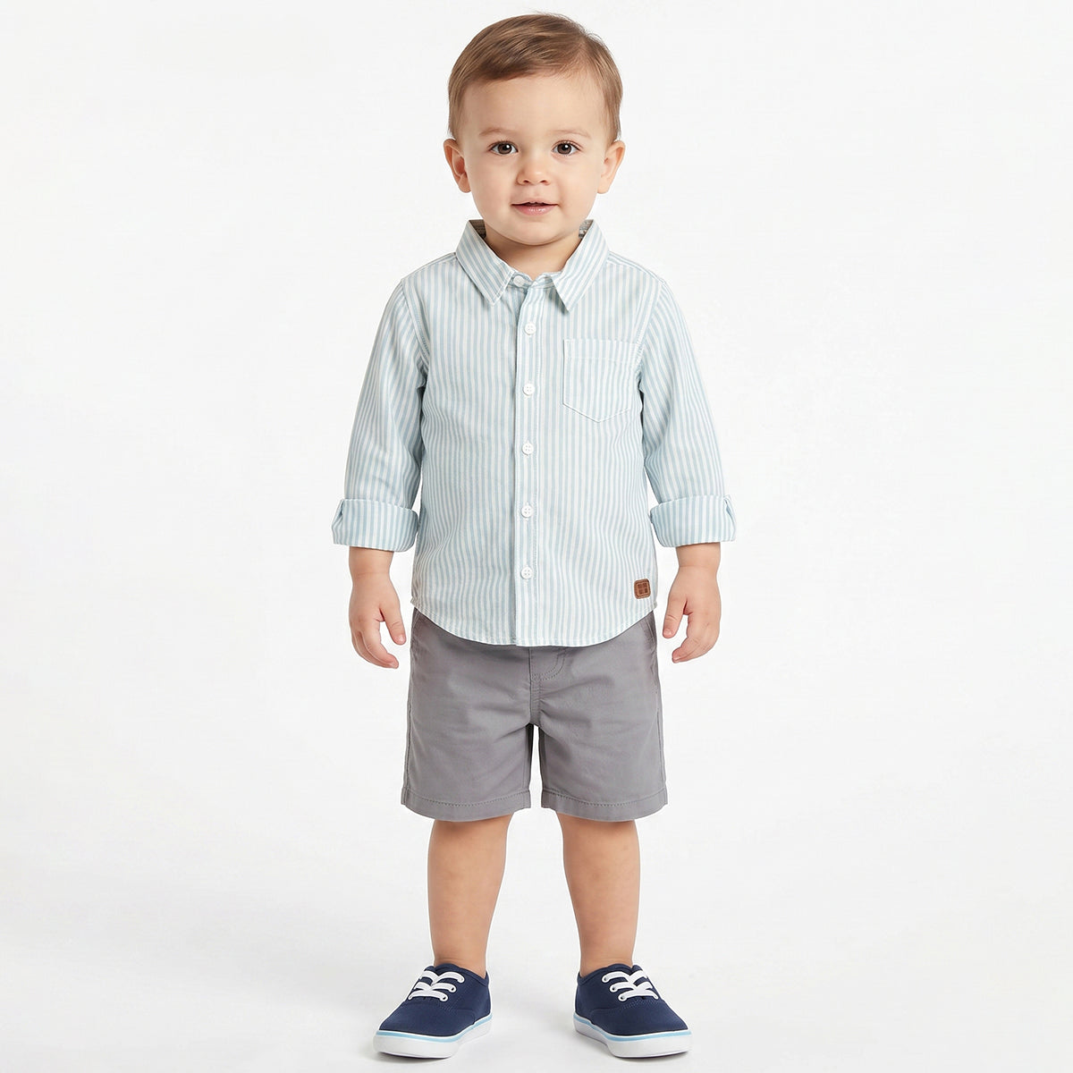 Baby Boys Aqua Blue and White Cotton Striped Shirt Regular Fit Casual Kids Wear