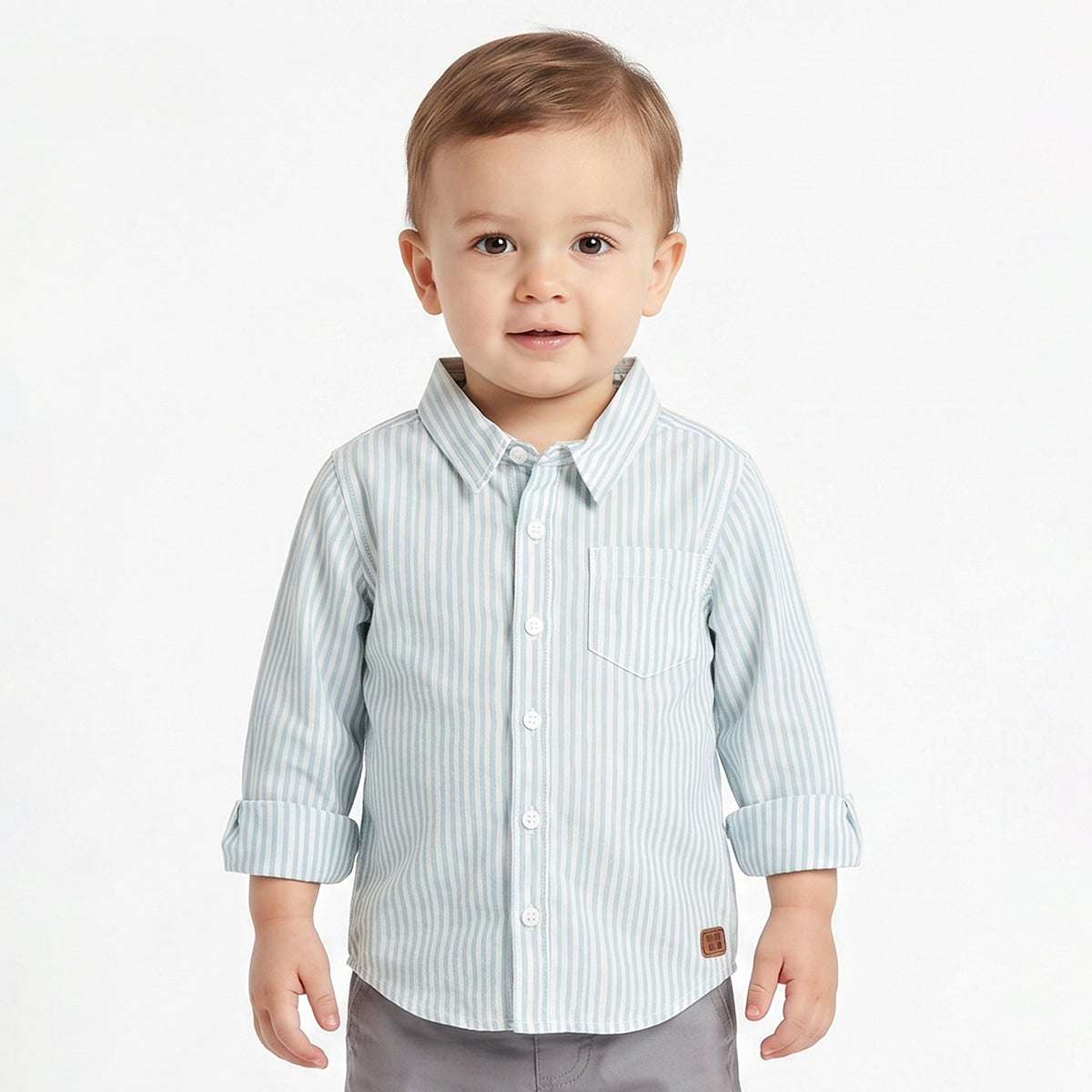 Baby Boys Aqua Blue and White Cotton Striped Shirt Regular Fit Casual Kids Wear