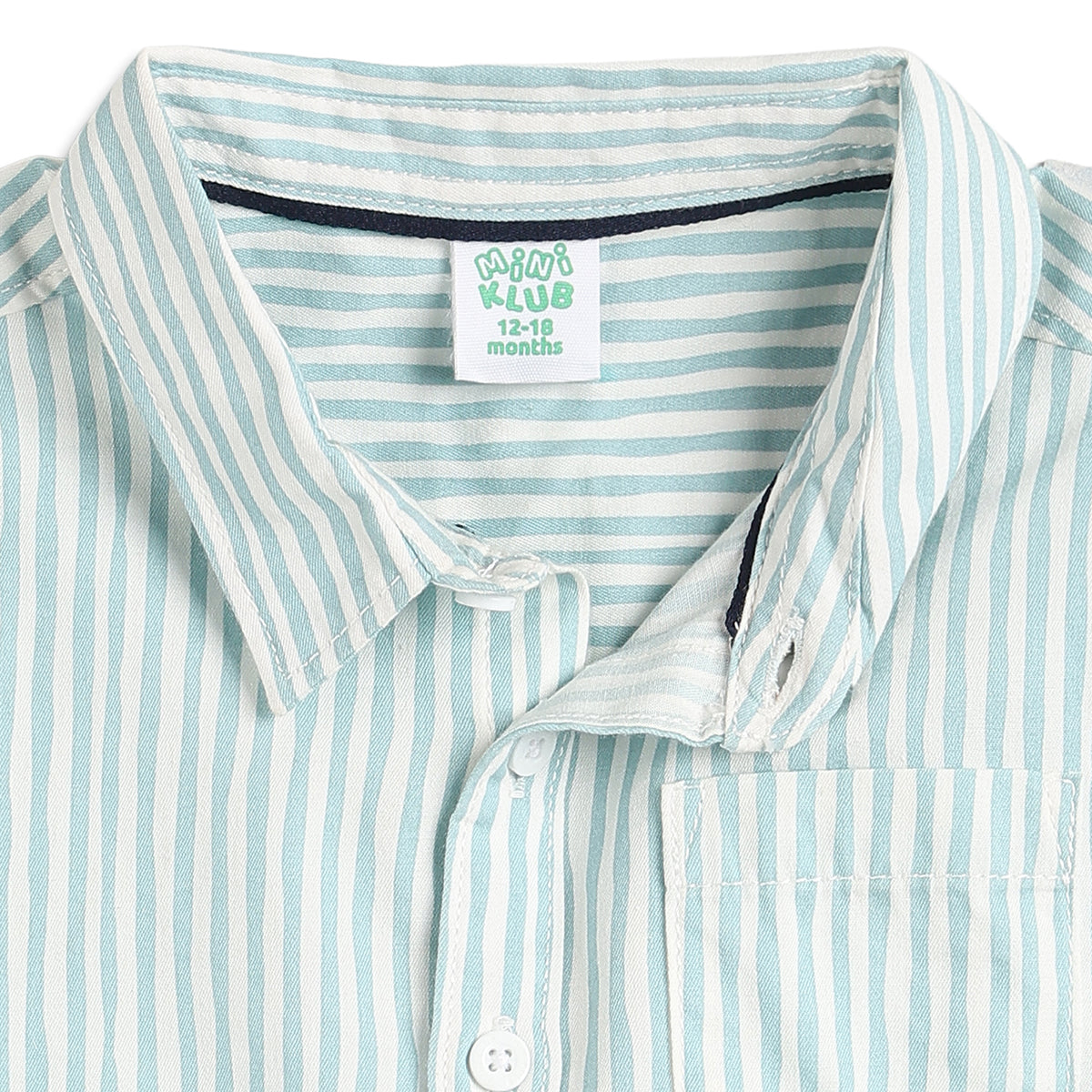Baby Boys Aqua Blue and White Cotton Striped Shirt Regular Fit Casual Kids Wear