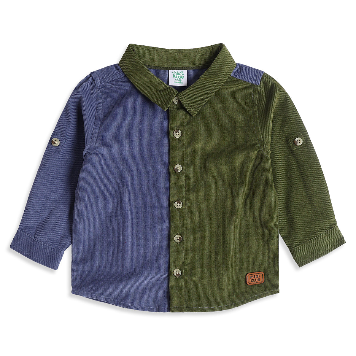 Baby Boys Blue and Olive Green Corduroy Shirt Regular Fit Casual Kids Wear