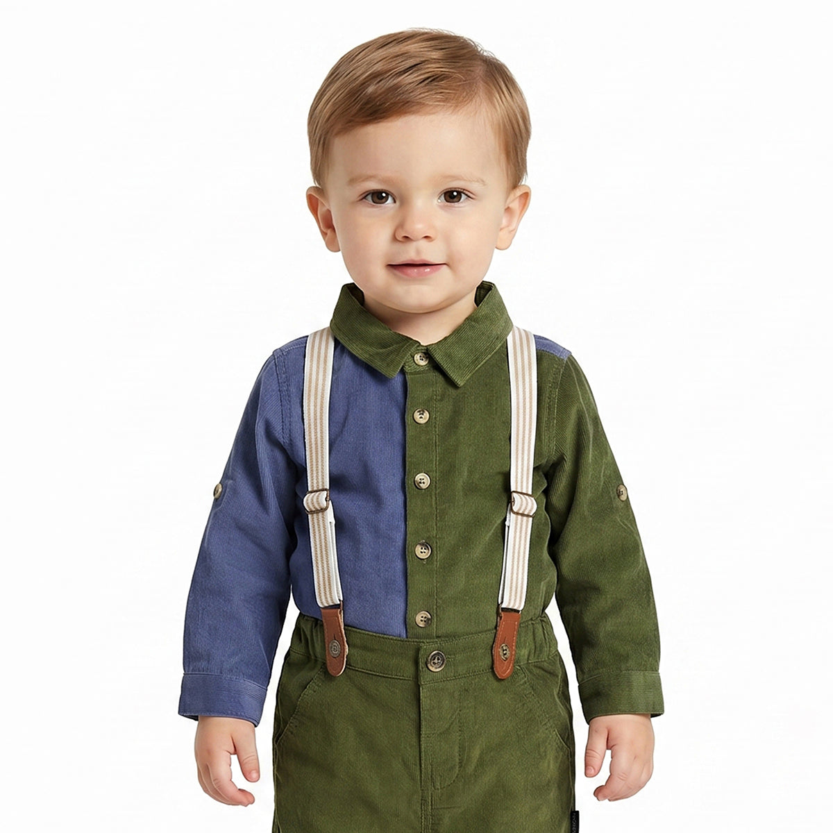 Baby Boys Blue and Olive Green Corduroy Shirt Regular Fit Casual Kids Wear