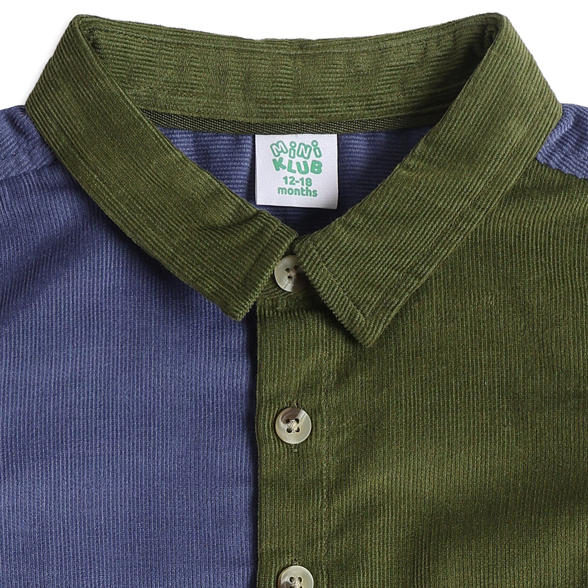 Baby Boys Blue and Olive Green Corduroy Shirt Regular Fit Casual Kids Wear
