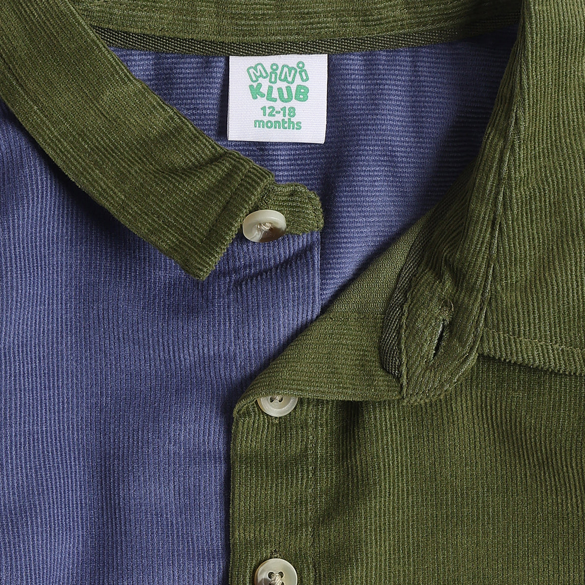 Baby Boys Blue and Olive Green Corduroy Shirt Regular Fit Casual Kids Wear
