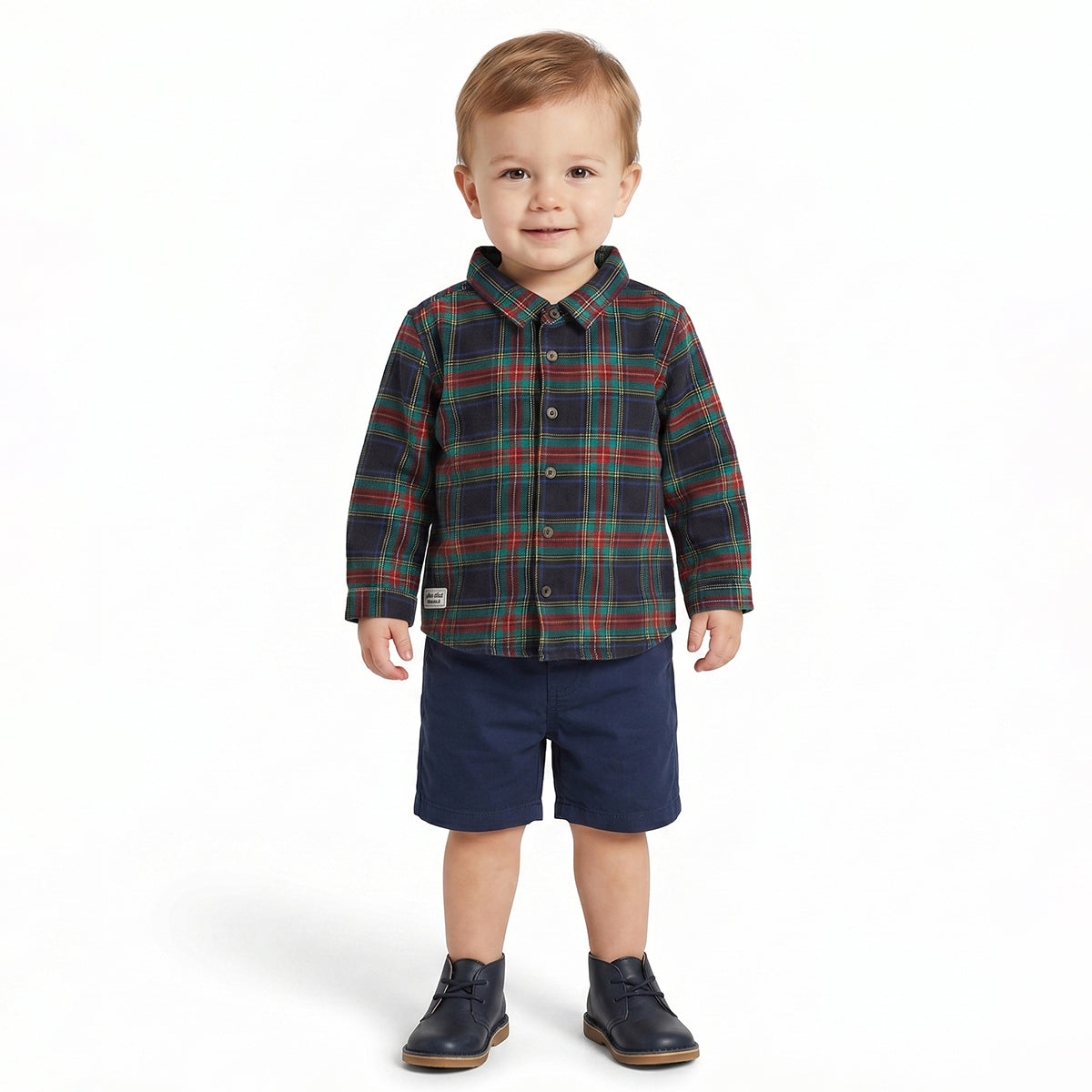 Baby Boys Navy Blue, Red and Green Checked Cotton Shirt Regular Fit Casual Kids Wear