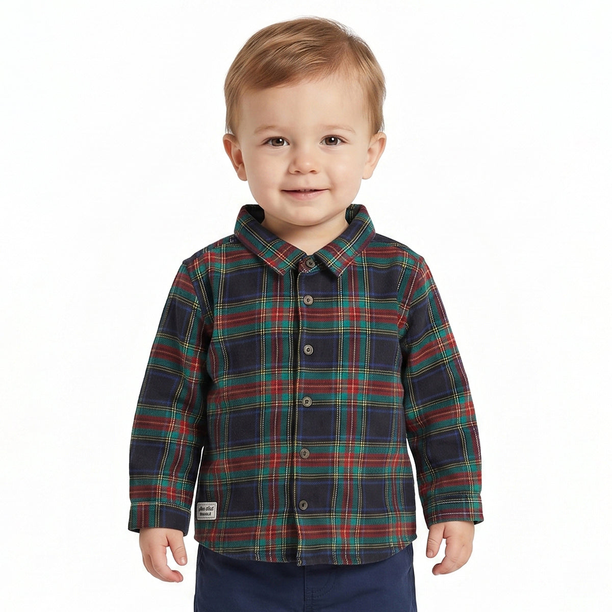 Baby Boys Navy Blue, Red and Green Checked Cotton Shirt Regular Fit Casual Kids Wear