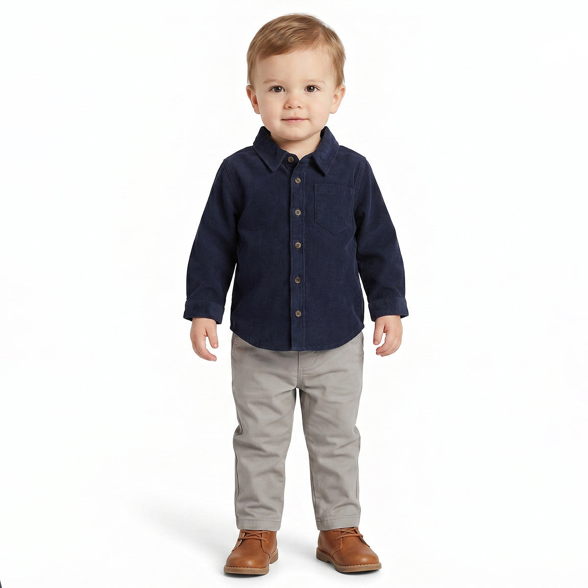 Baby Boys Navy Blue Corduroy Shirt Regular Fit Casual Kids Wear