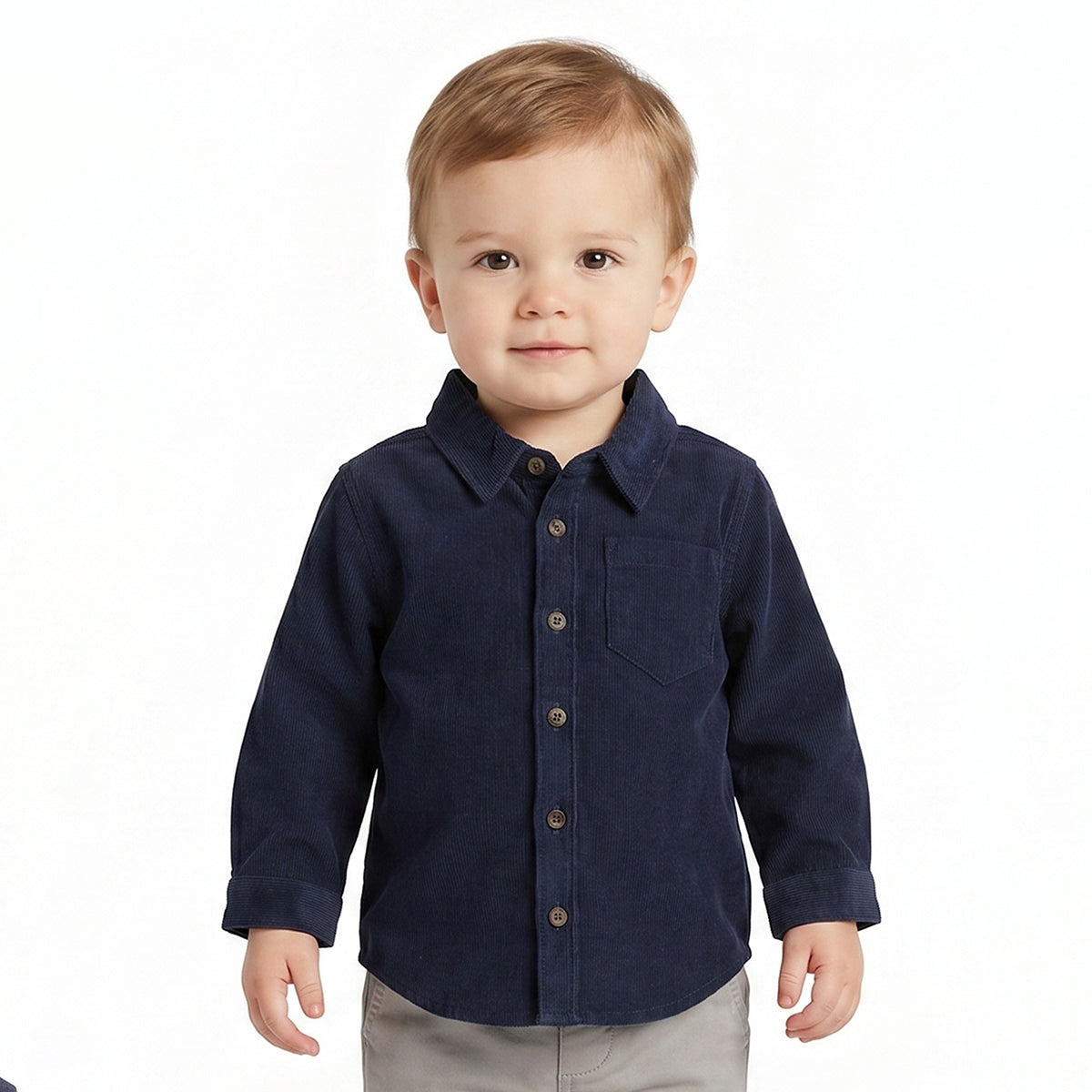 Baby Boys Navy Blue Corduroy Shirt Regular Fit Casual Kids Wear