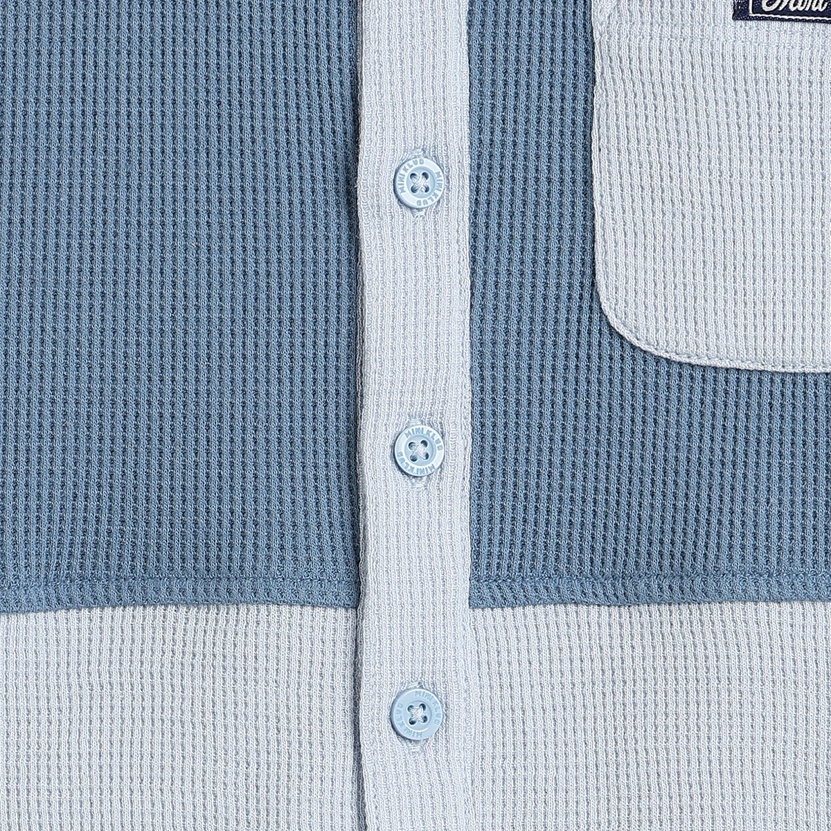 Baby Boys Blue & White Waffle Texture Colour Block Shirt Regular Fit Casual Kids Wear