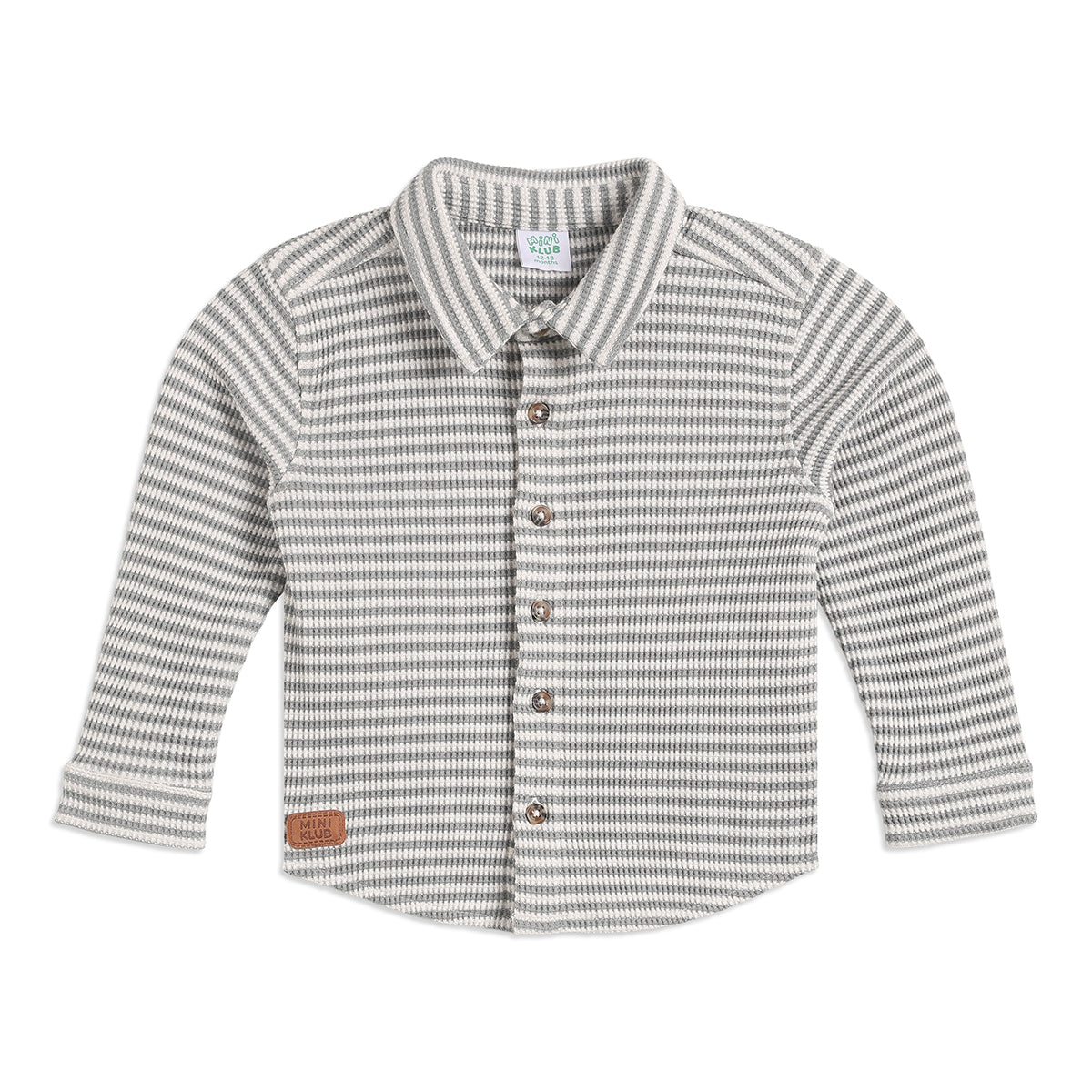 Baby Boys Grey Waffle Texture Shirt Regular Fit Casual Kids Wear