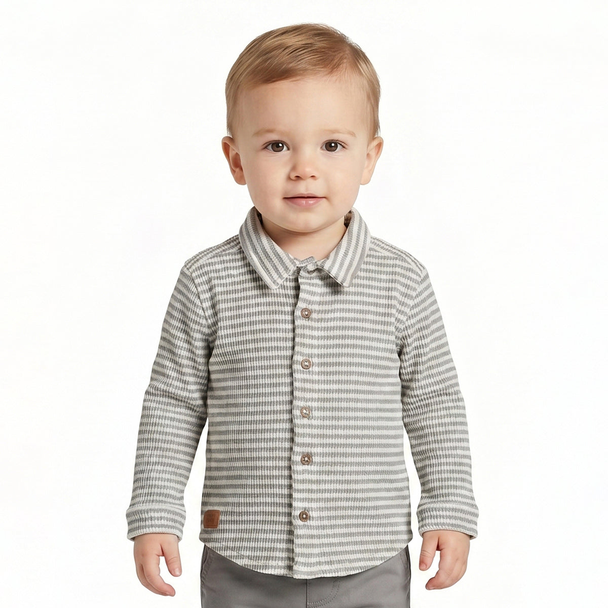 Baby Boys Grey Waffle Texture Shirt Regular Fit Casual Kids Wear