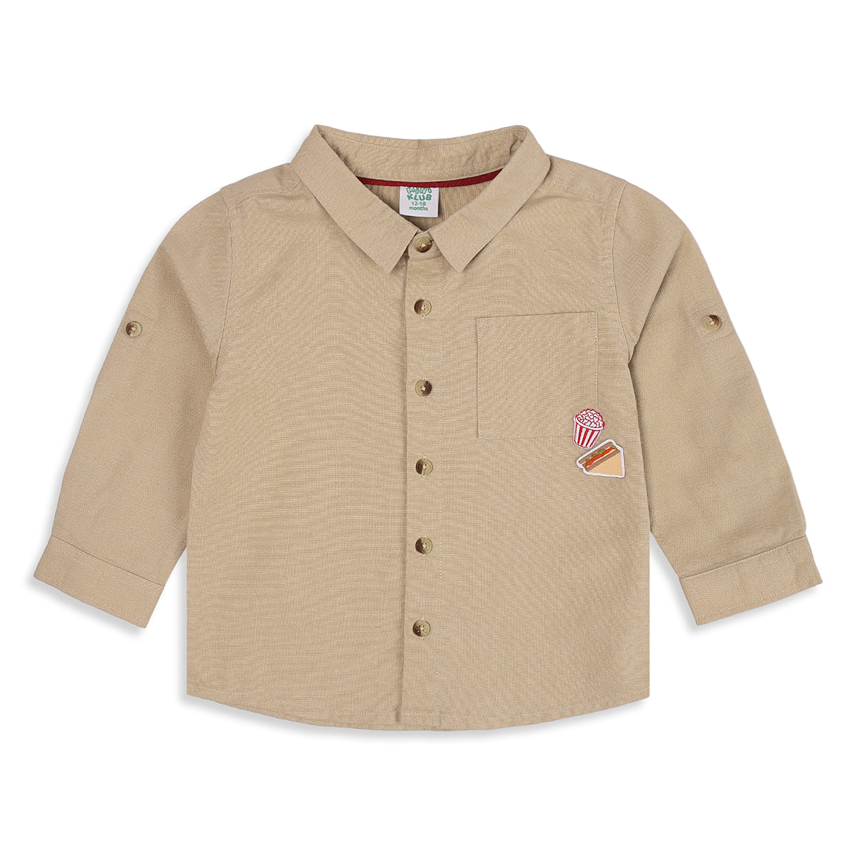 Baby Boys Beige Cotton Blend Food Motif Shirt Regular Fit Casual Wear