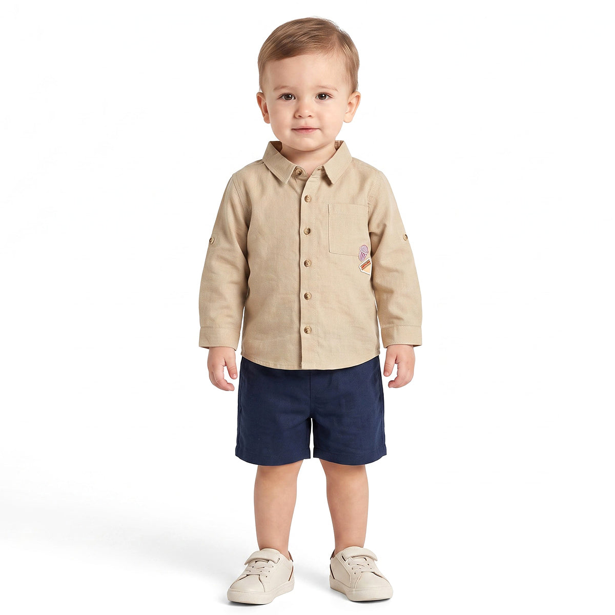 Baby Boys Beige Cotton Blend Food Motif Shirt Regular Fit Casual Wear