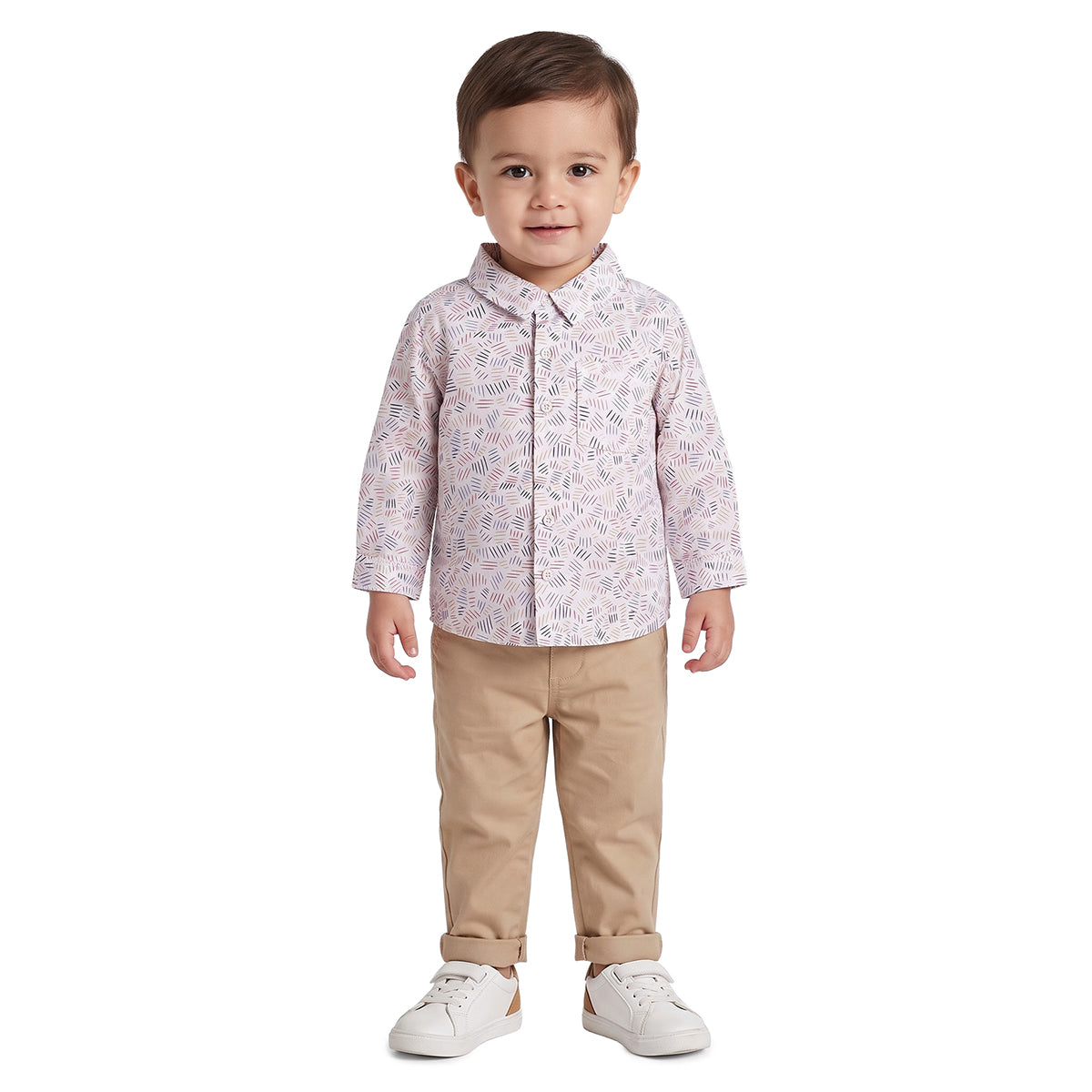 Baby Boys White Cotton Abstract Print Shirt Regular Fit Casual Wear