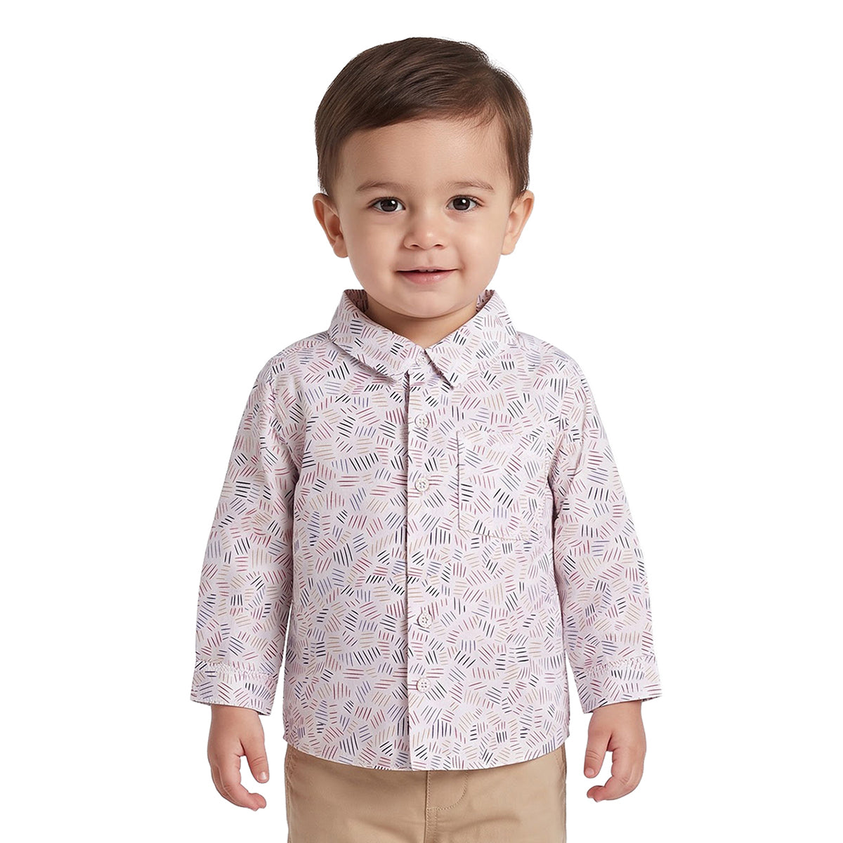 Baby Boys White Cotton Abstract Print Shirt Regular Fit Casual Wear