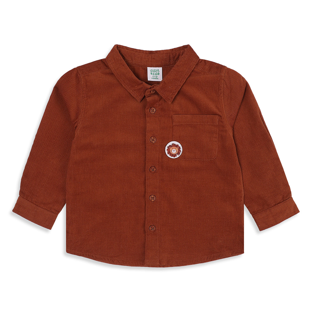 Baby Boys Rust Brown Cotton Blend Lion Patch Corduroy Shirt