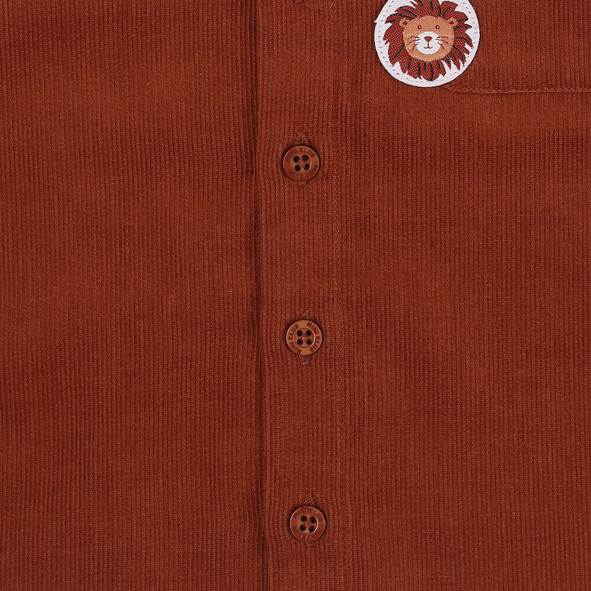 Baby Boys Rust Brown Cotton Blend Lion Patch Corduroy Shirt