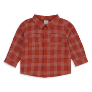 Baby Boys Rust Red Cotton Checked Shirt Regular Fit Casual Wear
