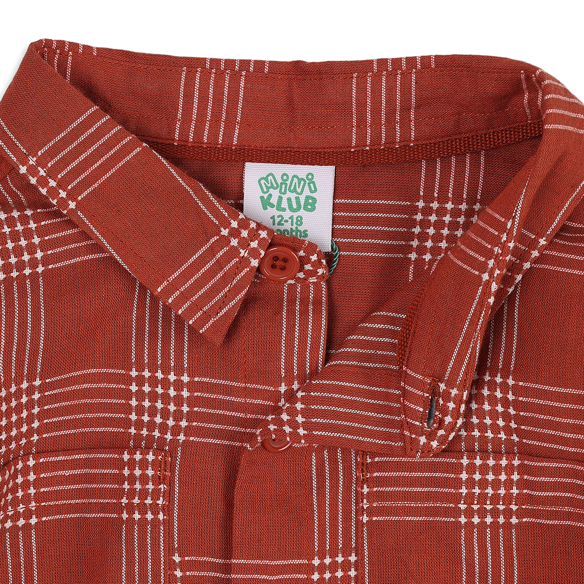 Baby Boys Rust Red Cotton Checked Shirt Regular Fit Casual Wear