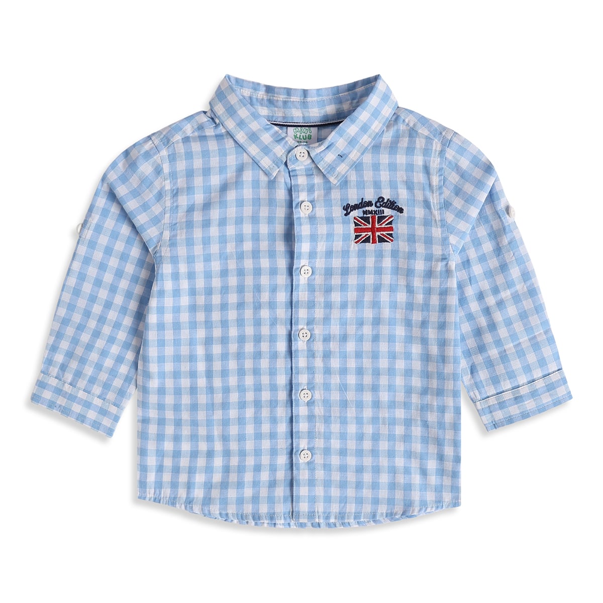 Baby Boys Blue Cotton Checked Shirt Regular Fit Casual Wear