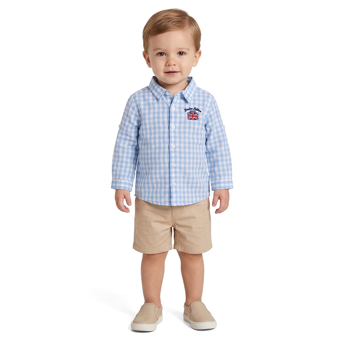 Baby Boys Blue Cotton Checked Shirt Regular Fit Casual Wear