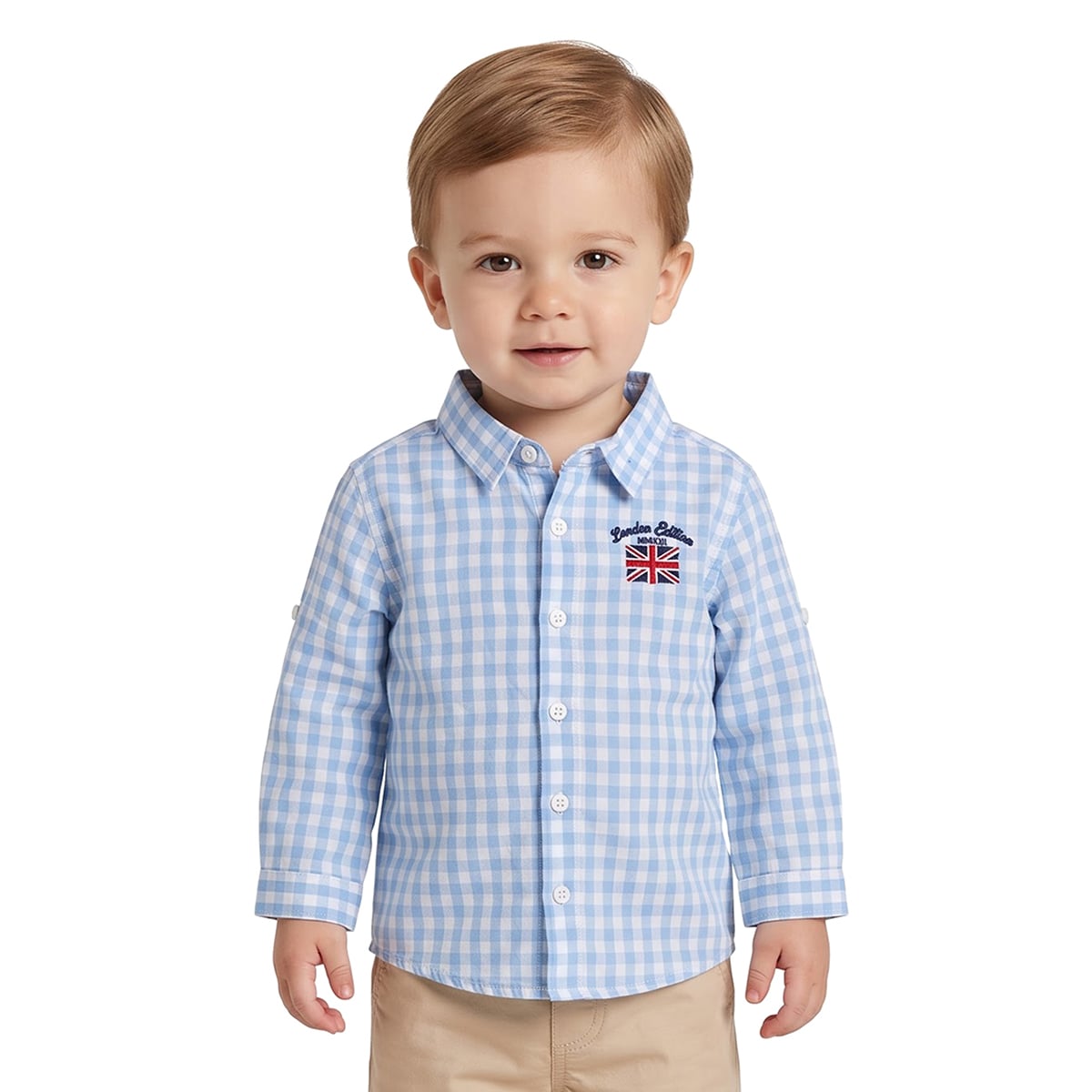 Baby Boys Blue Cotton Checked Shirt Regular Fit Casual Wear