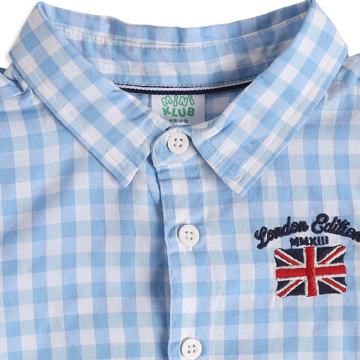 Baby Boys Blue Cotton Checked Shirt Regular Fit Casual Wear