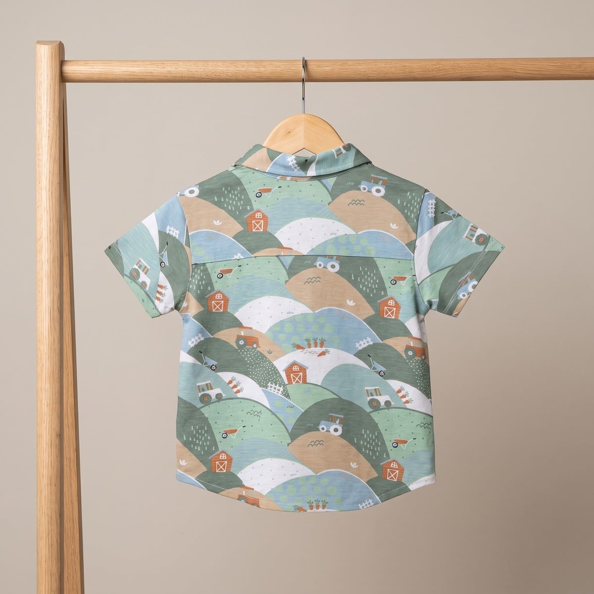 Baby Boys Sage Green Cotton Farm Printed Short Sleeve Shirt Regular Fit Casual Wear