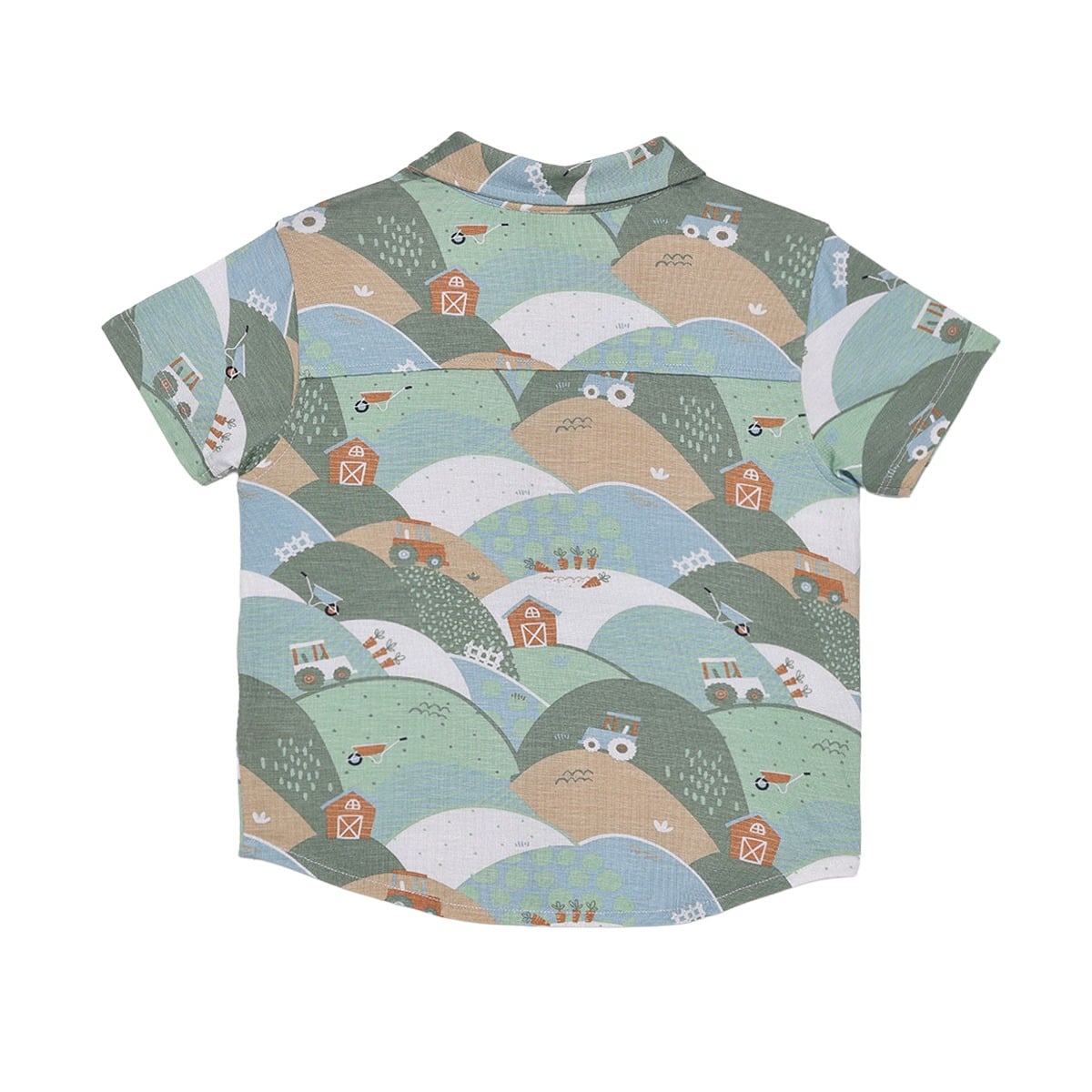 Baby Boys Sage Green Cotton Farm Printed Short Sleeve Shirt Regular Fit Casual Wear