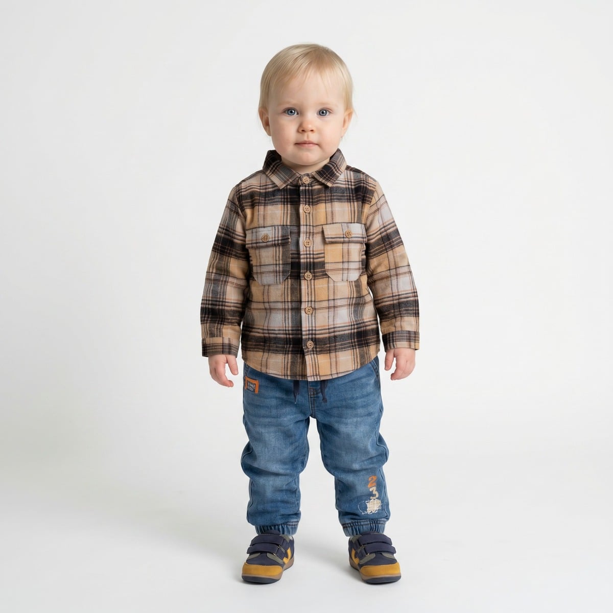 aby Boys Beige Grey And Black Cotton Blend Checked Full Sleeve Shirt Regular Fit Casual Wear