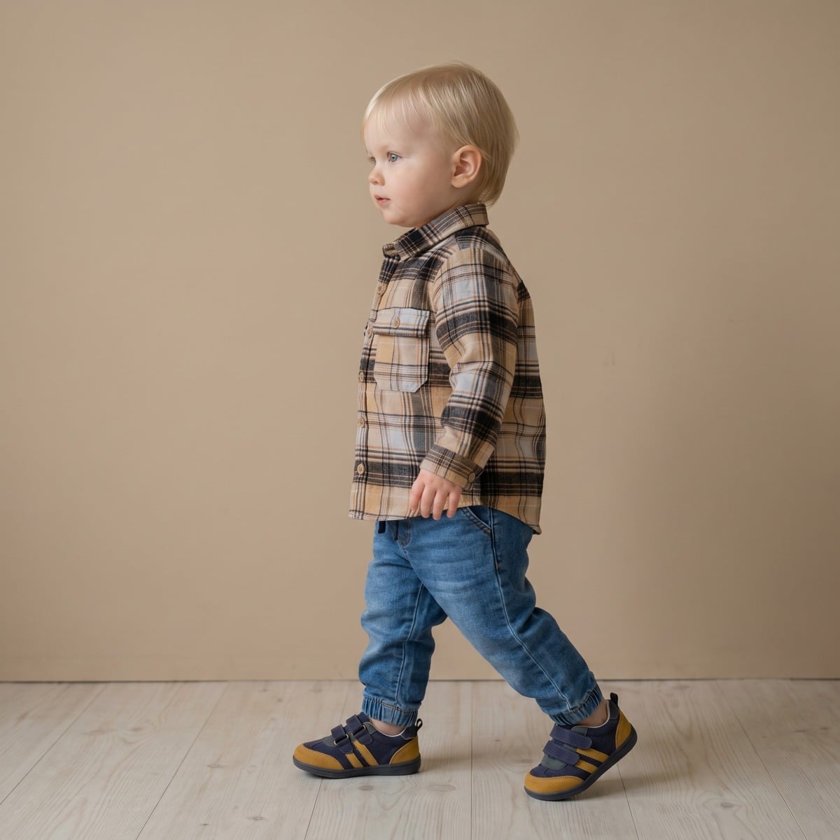 aby Boys Beige Grey And Black Cotton Blend Checked Full Sleeve Shirt Regular Fit Casual Wear