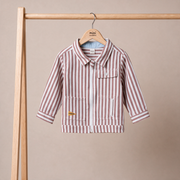 Baby Boys Rust Brown And White Cotton Blend Striped Full Sleeve Zip Shirt Regular Fit Casual Wear