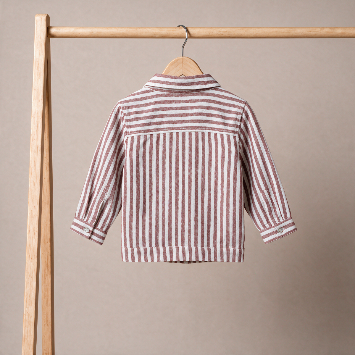 Baby Boys Rust Brown And White Cotton Blend Striped Full Sleeve Zip Shirt Regular Fit Casual Wear