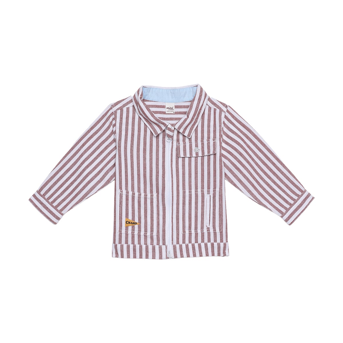 Baby Boys Rust Brown And White Cotton Blend Striped Full Sleeve Zip Shirt Regular Fit Casual Wear