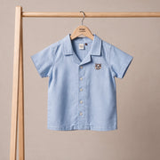 Baby Boys Light Blue Cotton Little Captain Embroidered Shirt Regular Fit Casual Wear