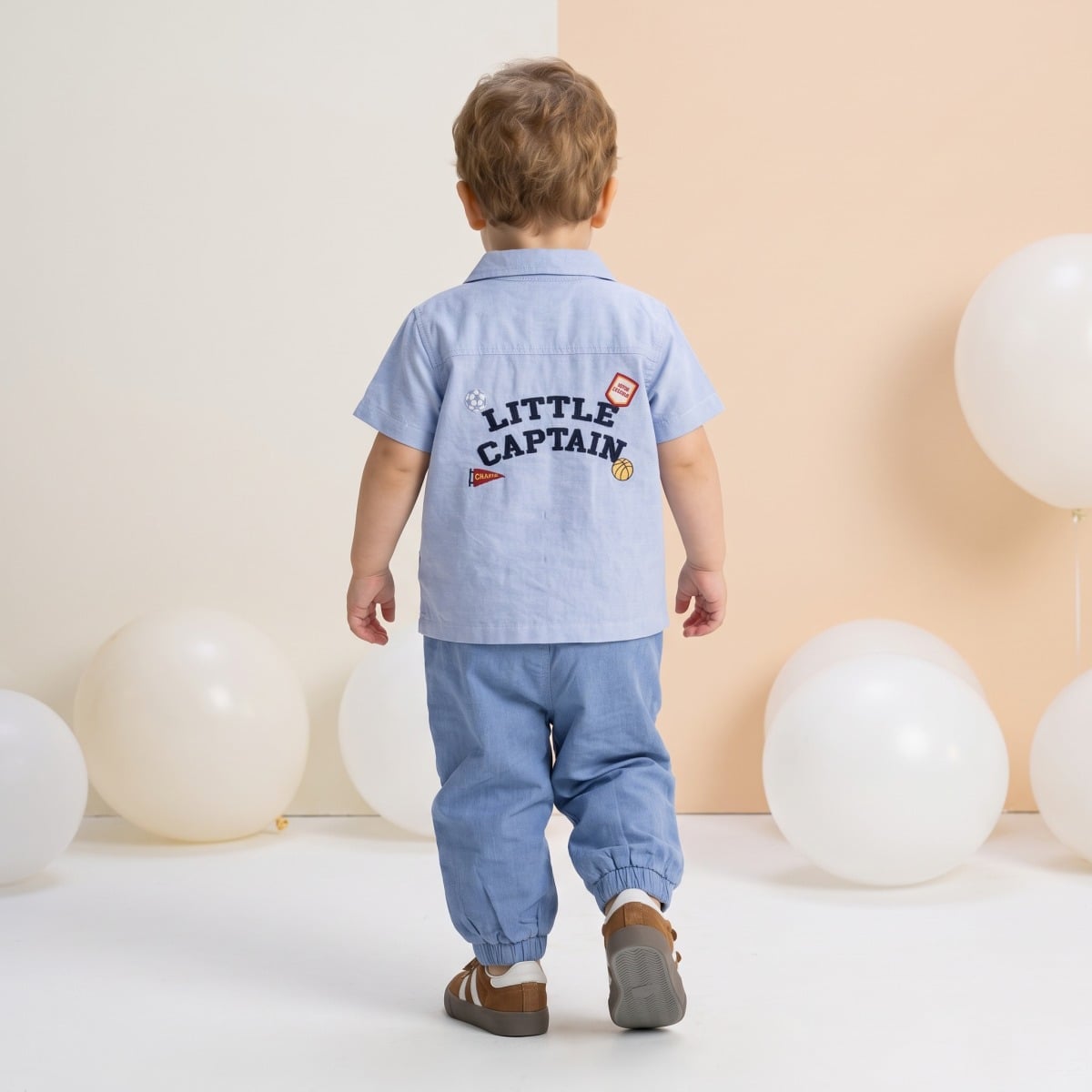 Baby Boys Light Blue Cotton Little Captain Embroidered Shirt Regular Fit Casual Wear