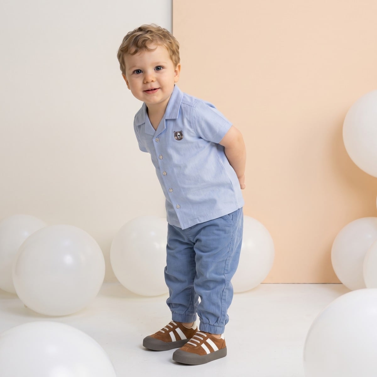Baby Boys Light Blue Cotton Little Captain Embroidered Shirt Regular Fit Casual Wear