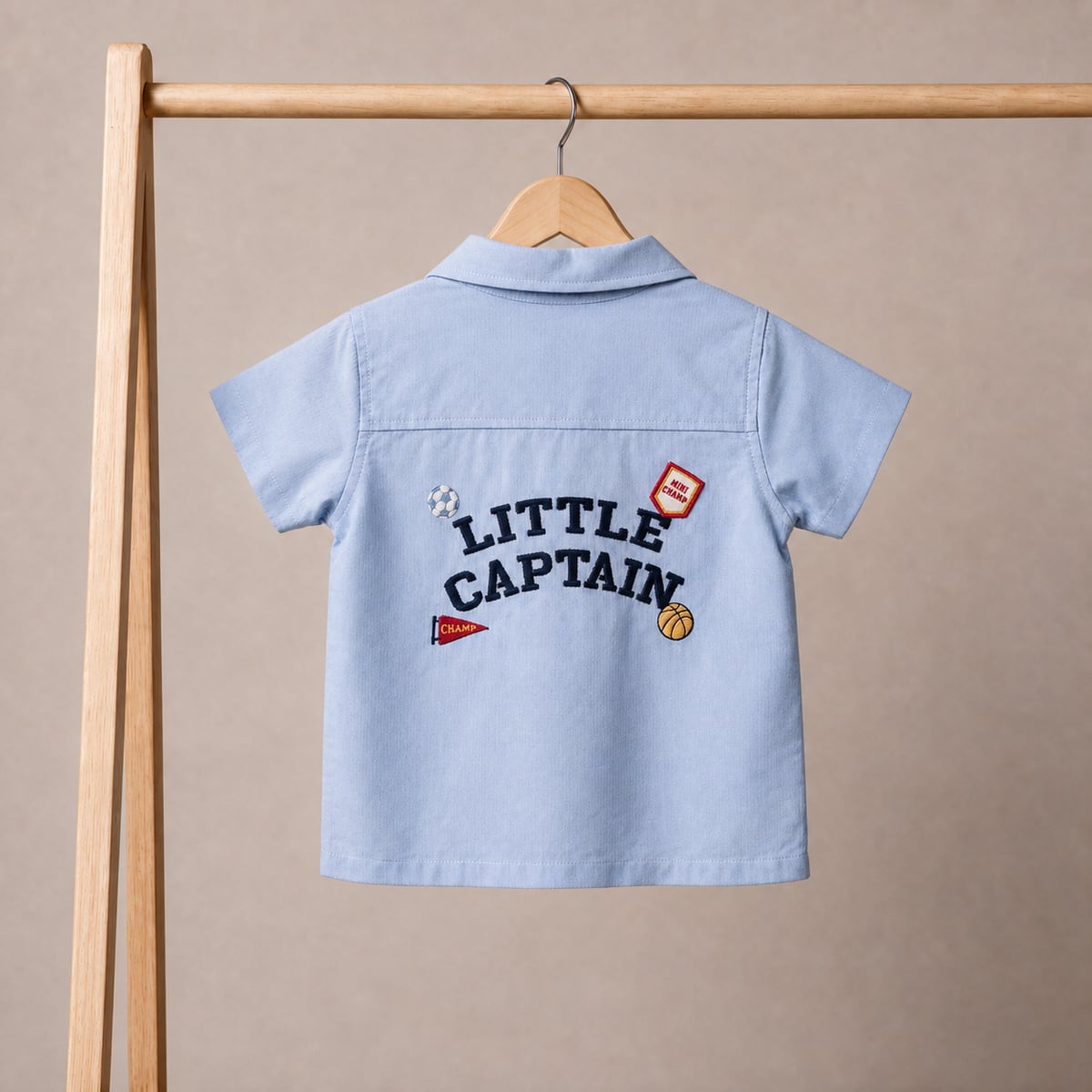 Baby Boys Light Blue Cotton Little Captain Embroidered Shirt Regular Fit Casual Wear