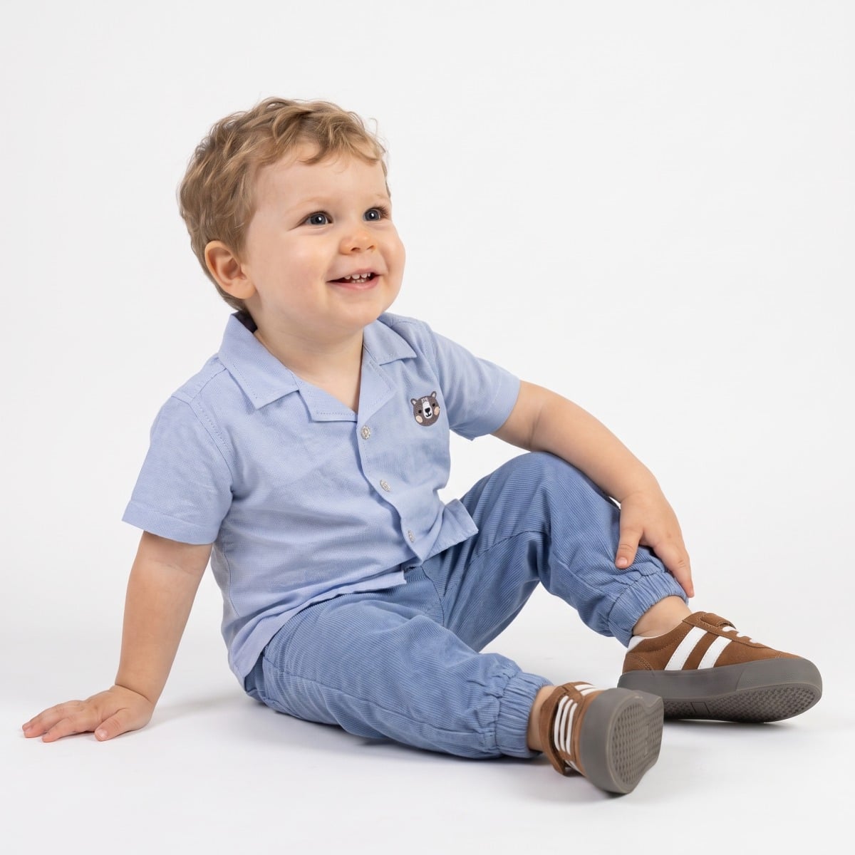 Baby Boys Light Blue Cotton Little Captain Embroidered Shirt Regular Fit Casual Wear