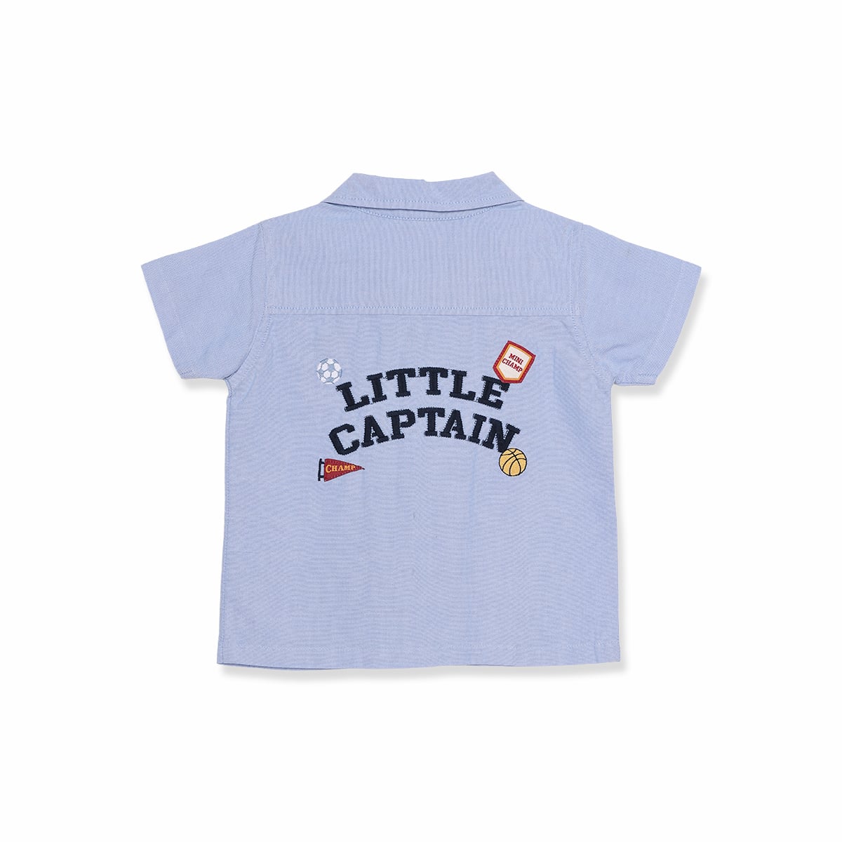 Baby Boys Light Blue Cotton Little Captain Embroidered Shirt Regular Fit Casual Wear