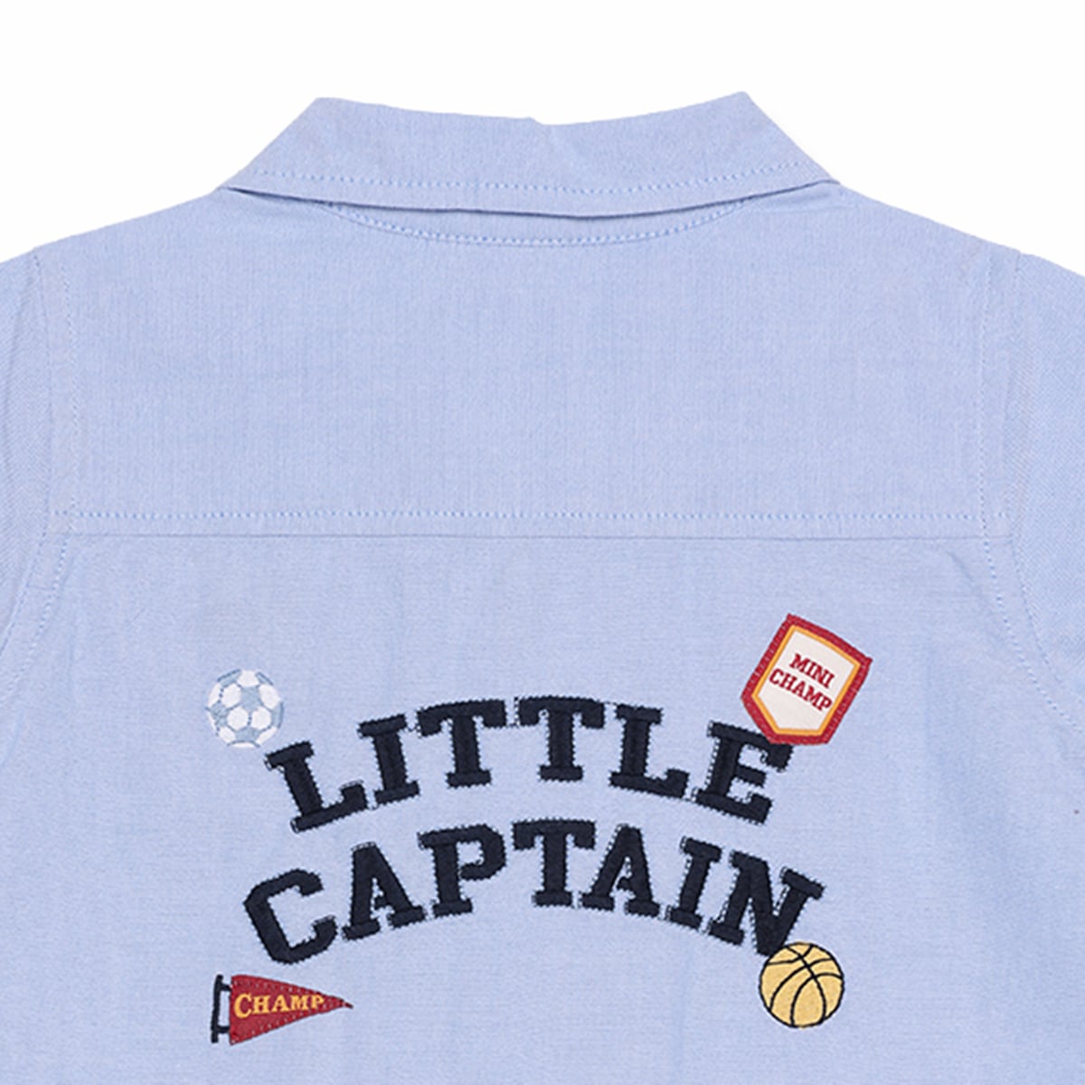 Baby Boys Light Blue Cotton Little Captain Embroidered Shirt Regular Fit Casual Wear