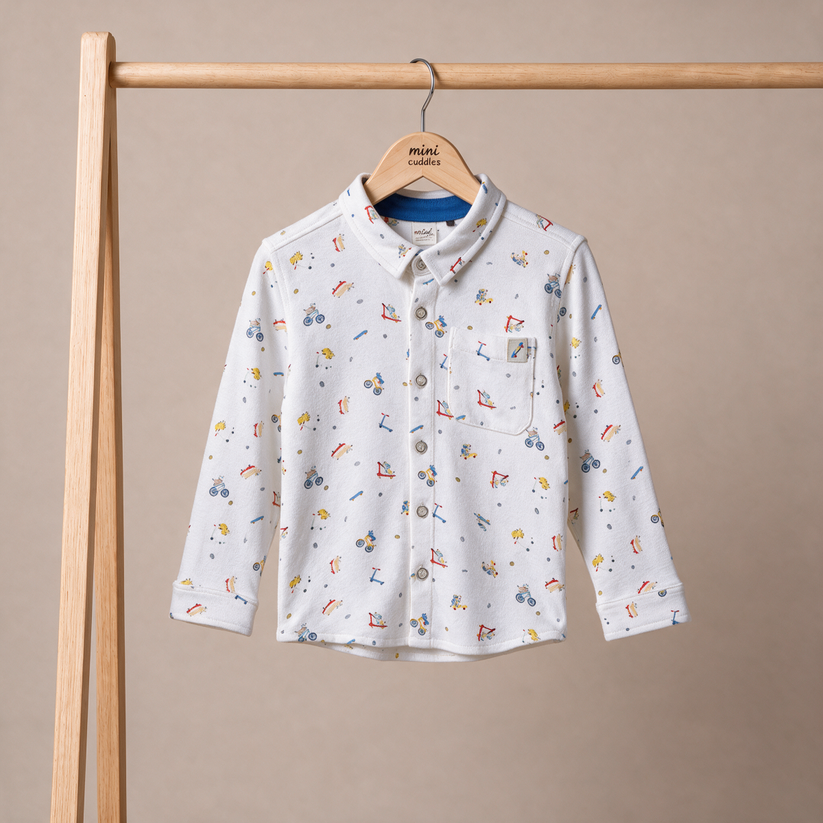 Baby Boys White Cotton Vehicle Printed Shirt Regular Fit Casual Wear