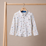 Baby Boys White Cotton Vehicle Printed Shirt Regular Fit Casual Wear