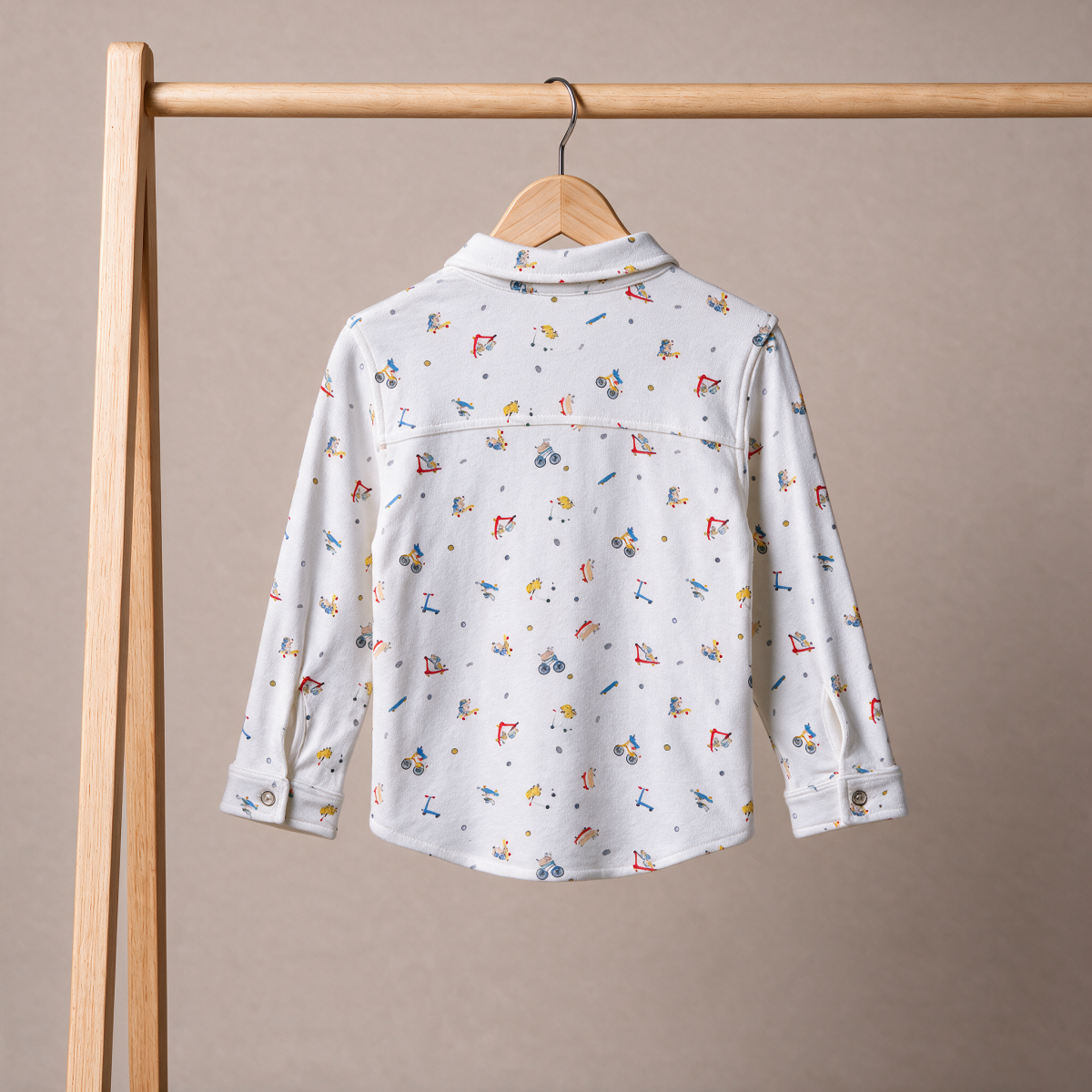 Baby Boys White Cotton Vehicle Printed Shirt Regular Fit Casual Wear